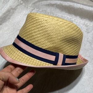 J.crew Stylish Straw Hat with Pink and Navy Accents